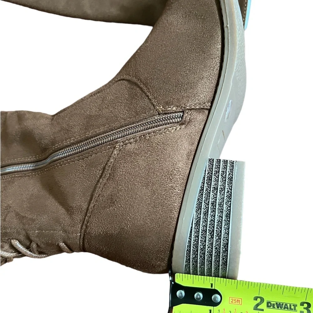Women's Over The Knee Boot Lace Up Tight High Boots Side Zip Block Heel Booties